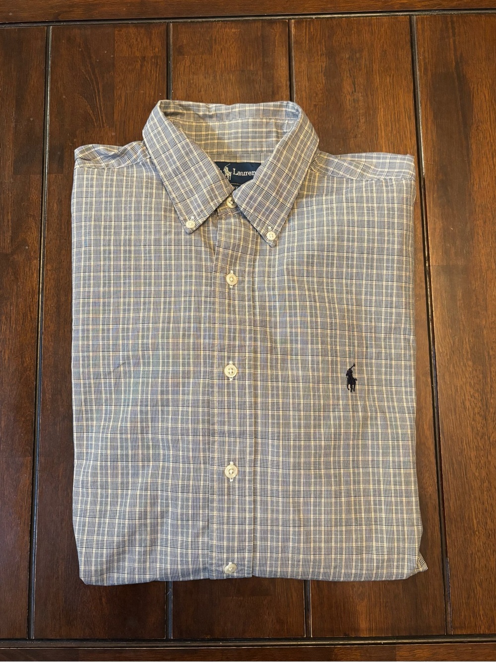 Ralph Lauren Men’s Navy Blue Plaid Button-Down Long Sleeve Shirt Polo Cotton L